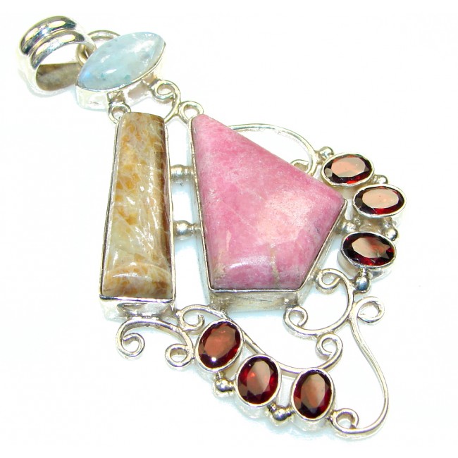 Large! Special Moment!! Pink Rhodonite Sterling Silver Pendant
