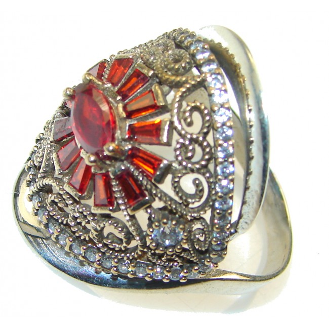 Love Power!! Red Garnet Quartz Sterling Silver Ring s. 9 1/2