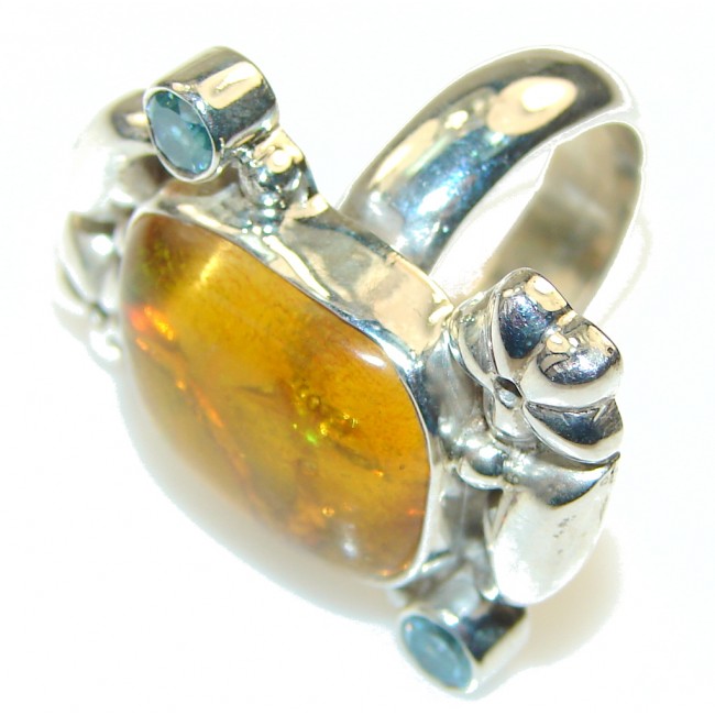 Mystic Orange! Dichroic Glass Sterling Silver ring s. 7