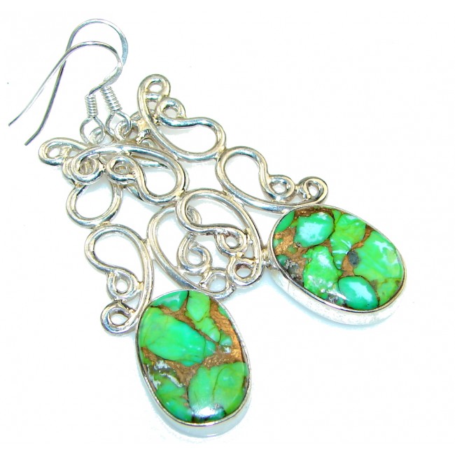 Excellent!! Green Copper Turquoise Sterling Silver earrings