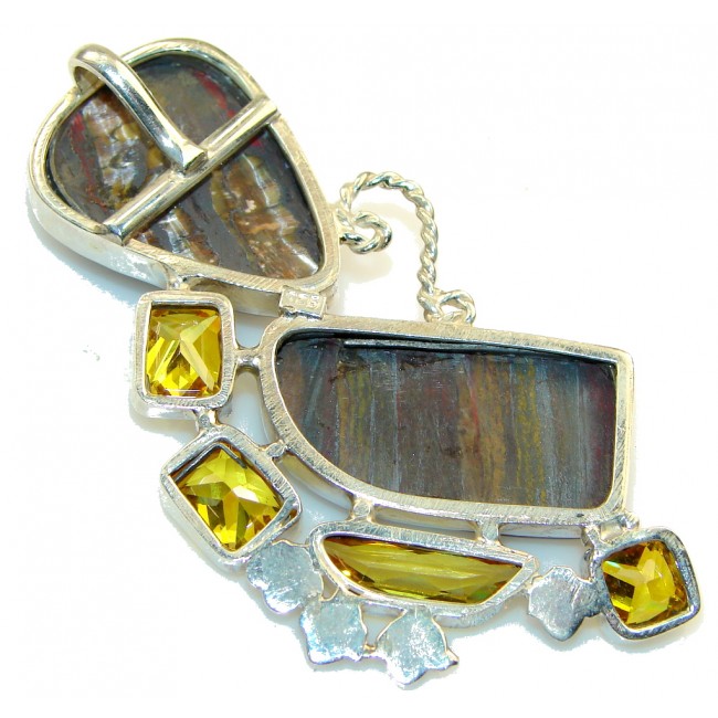 Large! Opening Night! Brown Tigers Eye Sterling Silver Pendant