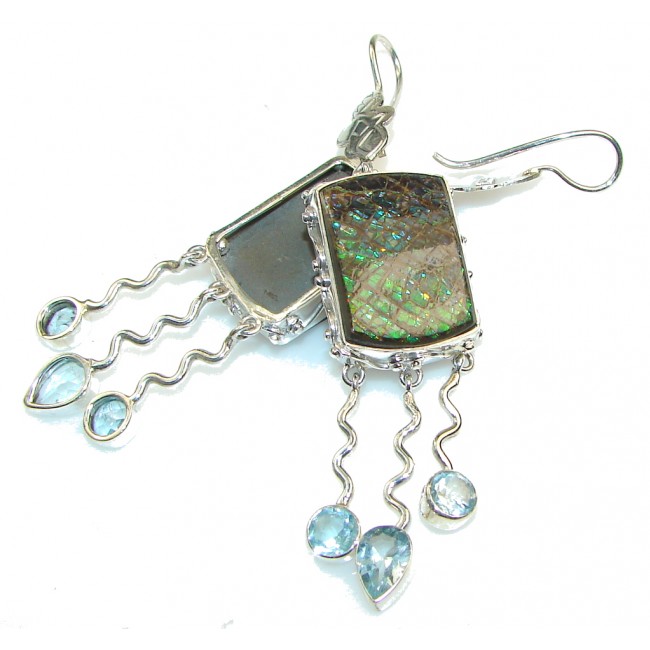 Secret Design!! Green Ammolite Sterling Silver earrings / Long