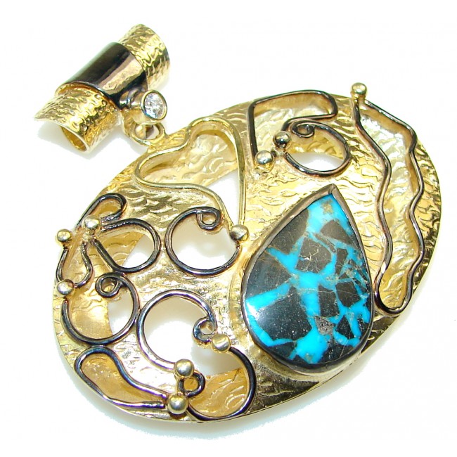 Love's Victory! Blue Turquoise, Gold Plated Sterling Silver Pendant