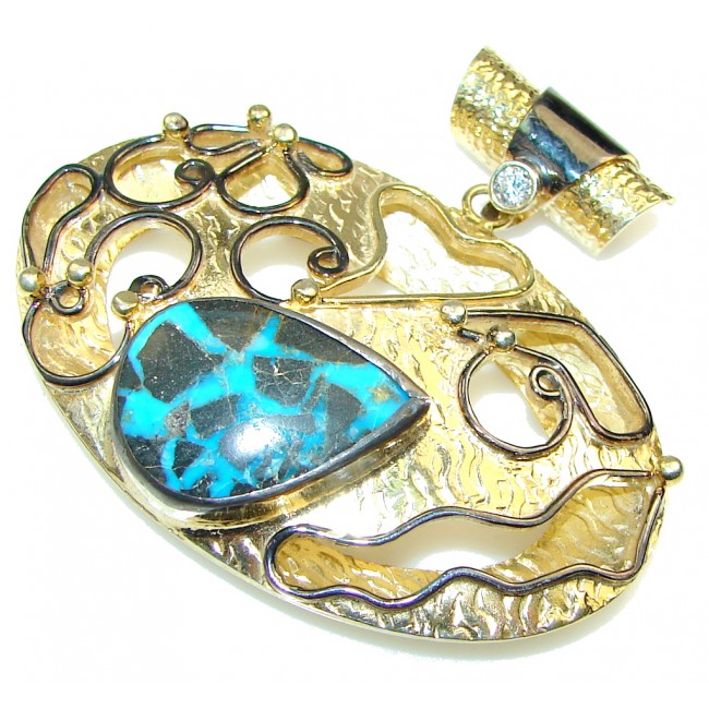 Love's Victory! Blue Turquoise, Gold Plated Sterling Silver Pendant