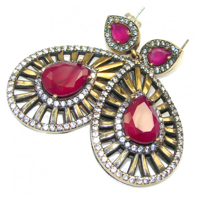 Large! Gorgeous Pink Ruby Sterling Silver earrings