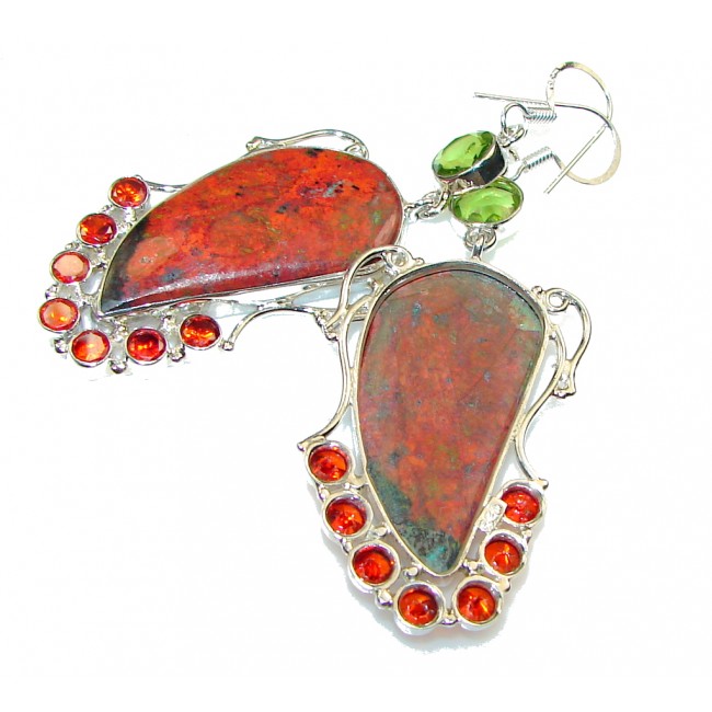 Excellent!! Red Sonora Jasper Sterling Silver Earrings