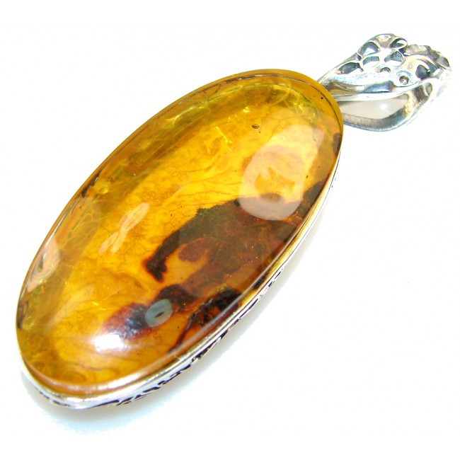 Gently! Brown Polish Amber Sterling Silver Pendant