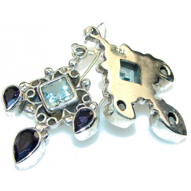 Stylish!! Swiss Blue Topaz Sterling Silver earrings