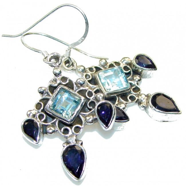 Stylish!! Swiss Blue Topaz Sterling Silver earrings