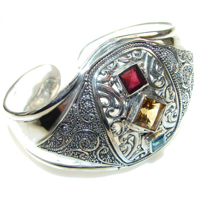 Stunning Design!! Multistone Sterling Silver Bracelet / Cuff