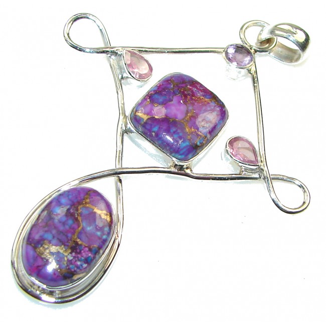 Big! Stylish Purple Copper Turquoise Sterling Silver Pendant