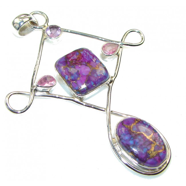 Big! Stylish Purple Copper Turquoise Sterling Silver Pendant
