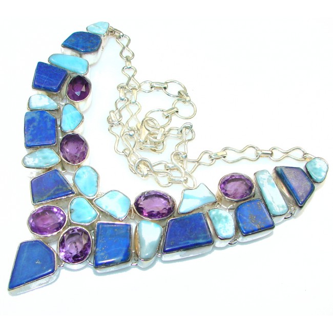 Excellent Blue Lapis Lazuli Sterling Silver Necklace