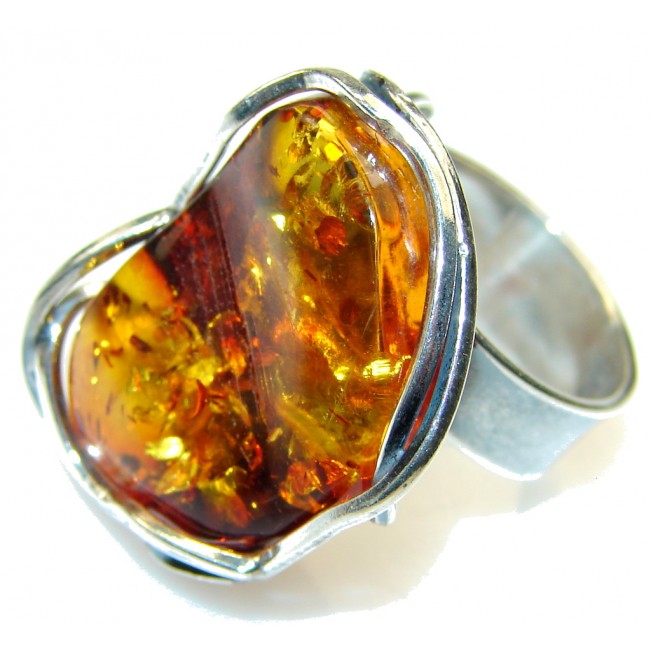 Incredible!! Polish Amber Sterling Silver Ring s. 7- Adjustable