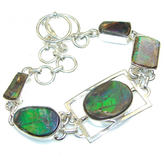 Natural Green Ammolite Sterling Silver Bracelet
