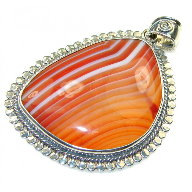 Excllent! Orange Botswana Agate Sterling Silver Pendant
