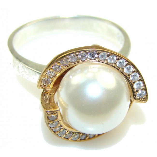 Stunning! Fresh Water Pearl, Gold Plated Sterling Silver ring; 11