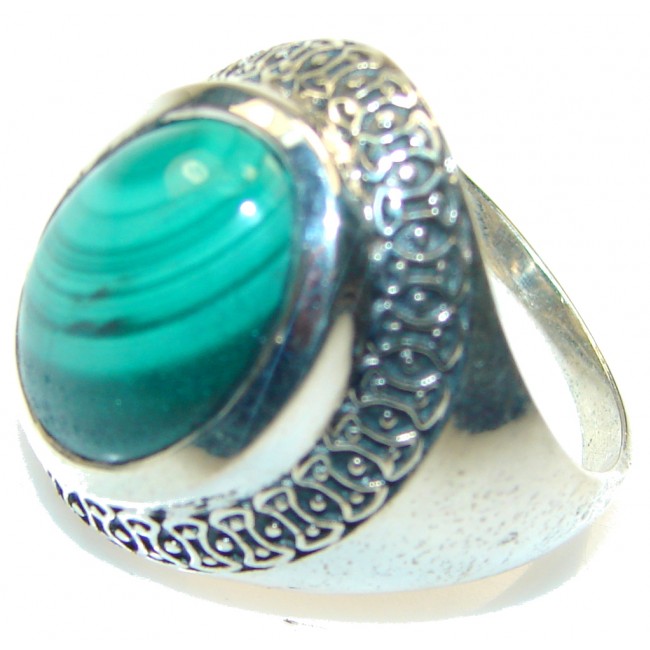 Natural!! Green Malachite Sterling Silver ring s. 10