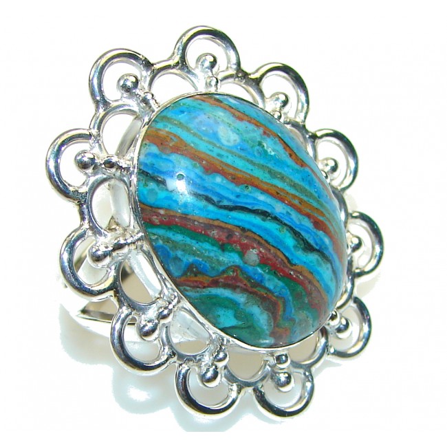 Fantastic Rainbow Calsilica Sterling Silver ring s. 8