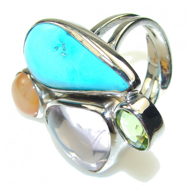 Sleeping Beauty Blue Turquoise Sterling Silver Ring s. 7 - Adjustable