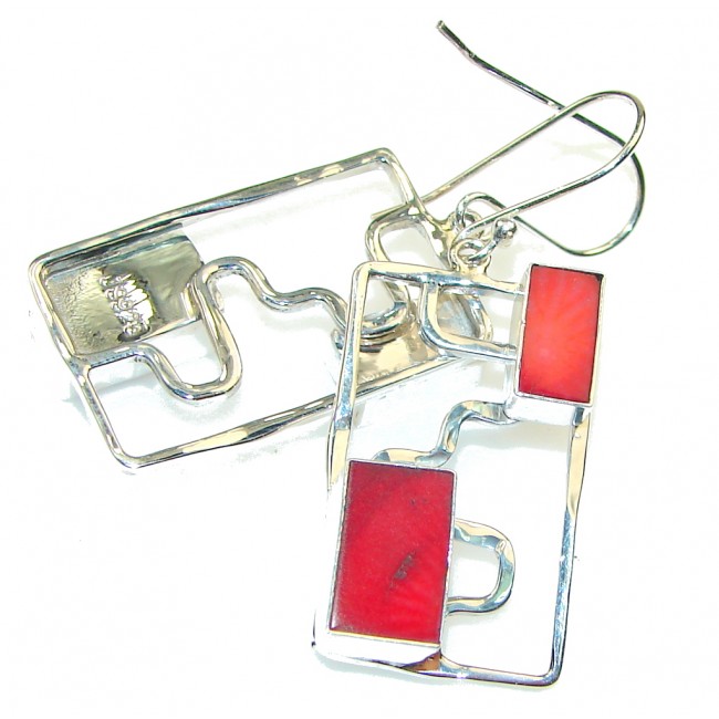 Fashion! Red Fossilized Coral Sterling Silver earrings