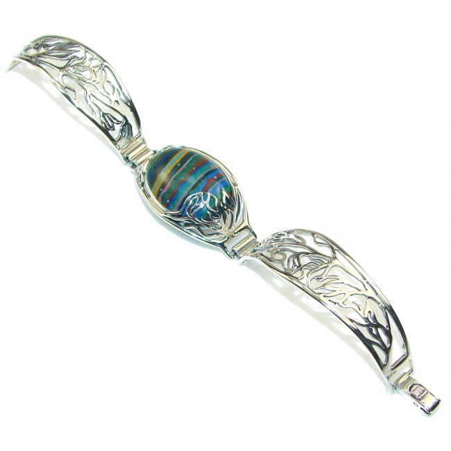 Amazing Design!! Rainbow Calsilica Sterling Silver Bracelet