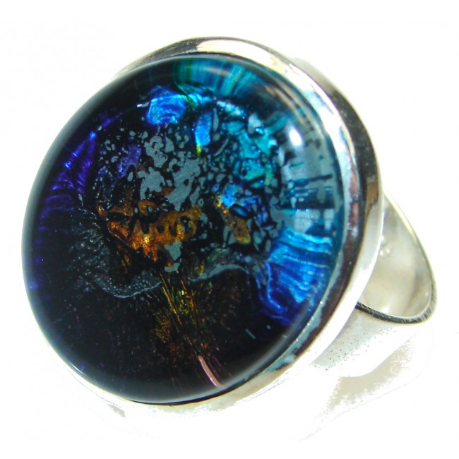 Secret!! Dichroic Glass Sterling Silver ring s. 12 1/2