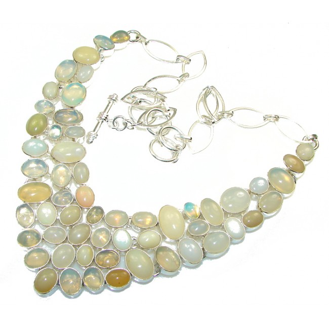 Large! Incredible Design Opalite Sterling Silver Necklace