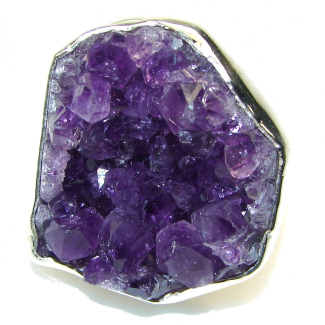 Fashion!! Purple Amethyst Cluster Sterling Silver Ring s. 6