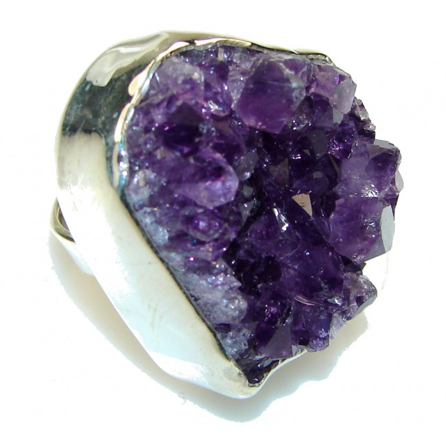 Fashion!! Purple Amethyst Cluster Sterling Silver Ring s. 6