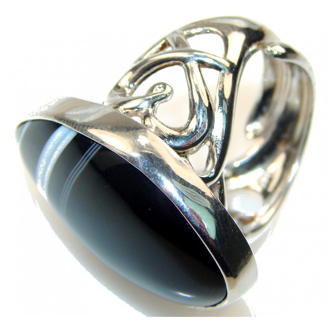 Big! Black Botswana Agate Sterling Silver Ring s. 8- up