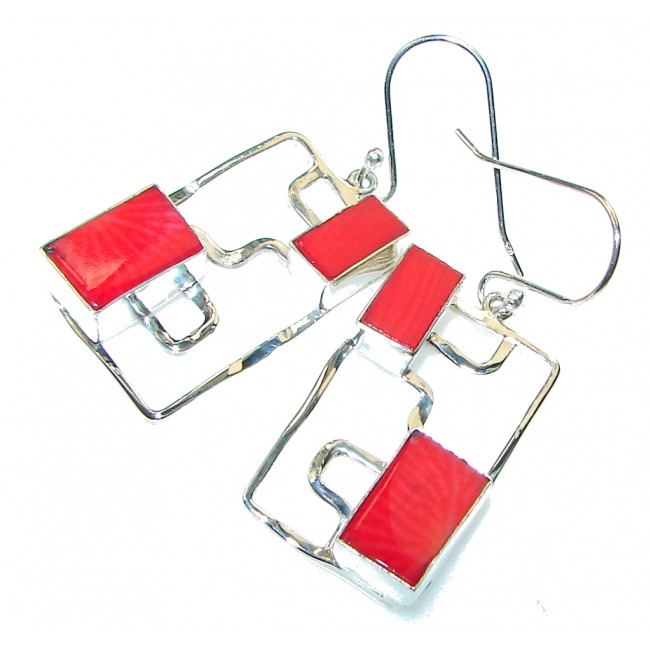 Falling In LOve!! Red Fossilized Coral Sterling Silver earrings