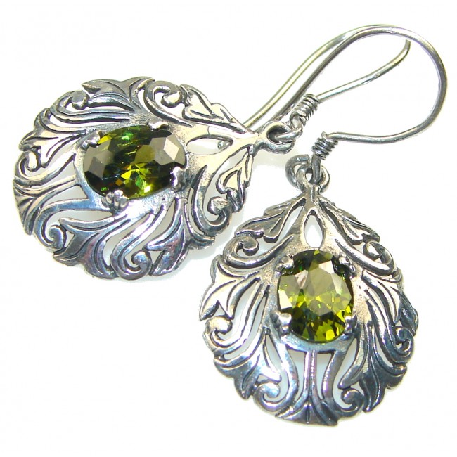 Created Green Chrome Diopside Quartz Sterling Silver earrings