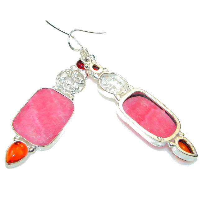 Fantastic!! Dyed Pink Rhodochrosite Sterling Silver earrings / Long