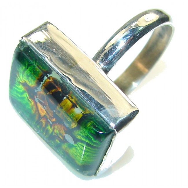 Stylish! Dichroid Glass Sterling Silver Ring s. 7
