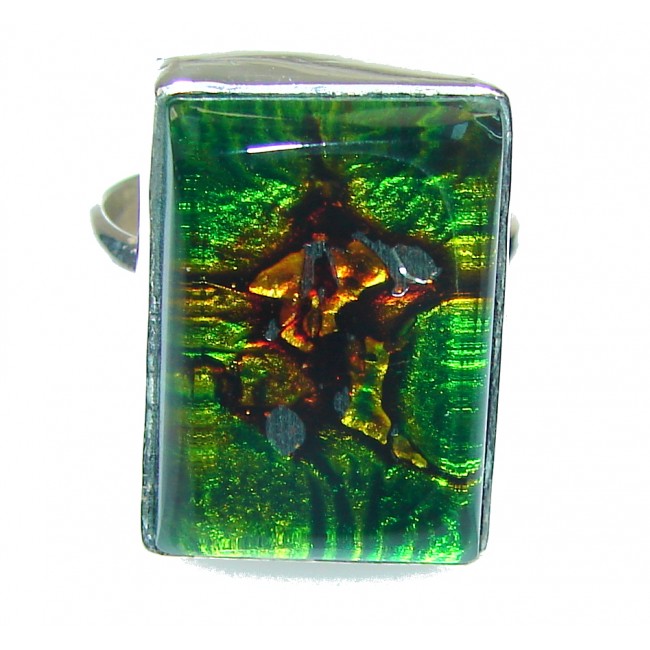 Stylish! Dichroid Glass Sterling Silver Ring s. 7