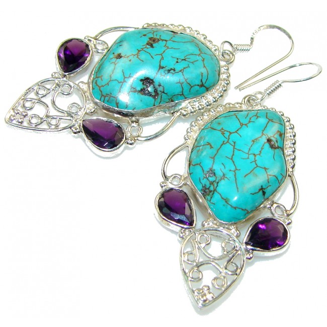 New Trenndy! Blue Turquoise Sterling Silver earrings