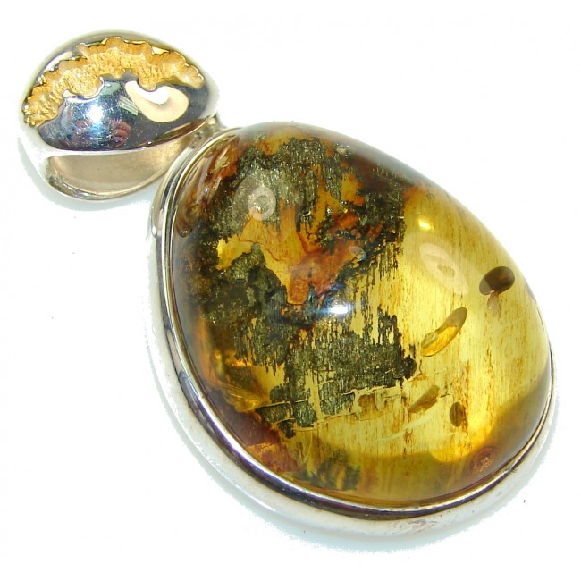 Secret Style Polish Amber, Gold Plated Sterling Silver Pendant