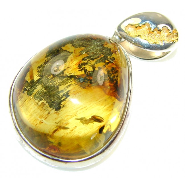 Secret Style Polish Amber, Gold Plated Sterling Silver Pendant