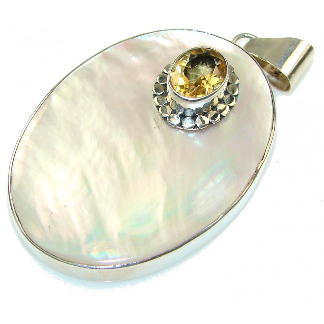 Just Perfect! Yellow Citrine, Blister Pearl Sterling Silver Pendant