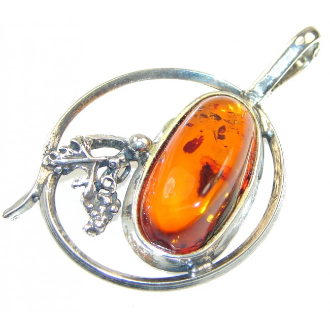 Amazing!! Brown Polish Amber Sterling Silver Pendant