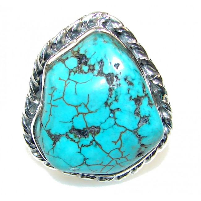 Classy Blue Turquoise Sterling Silver Ring s. 8 1/4