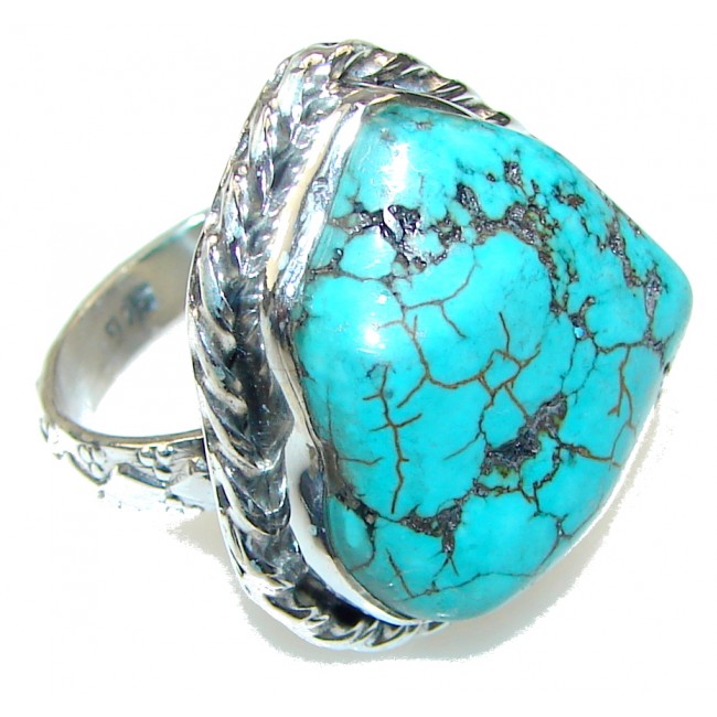 Classy Blue Turquoise Sterling Silver Ring s. 8 1/4