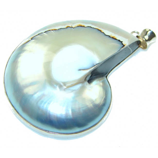 Huge! Ocean Blue Shell Sterling Silver Pendant