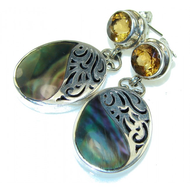 New Design! Rainbow Abalone, Citrine Sterling Silver earrings