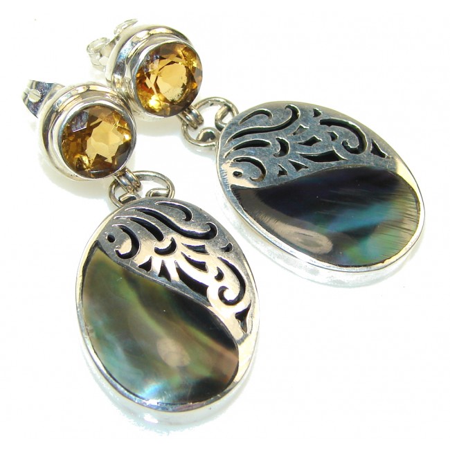 New Design! Rainbow Abalone, Citrine Sterling Silver earrings