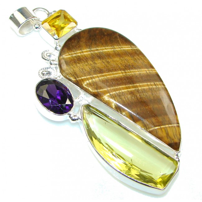Large Great Impression Tigers Eye Sterling Silver Pendant
