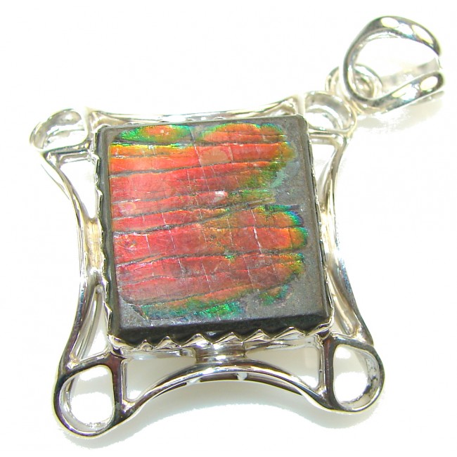 Natural Beauty! Red Ammolite Sterling Silver Pendant