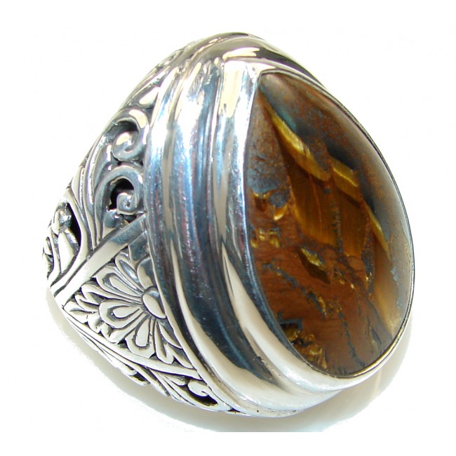 Bali Collection Gaint AAA Brown Tigers Eye Sterling Silver Ring s. 8