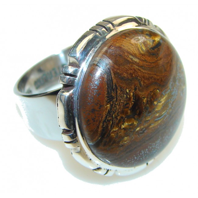 Natural Beauty!! Brown Tigers Eye Sterling Silver Ring s. 6